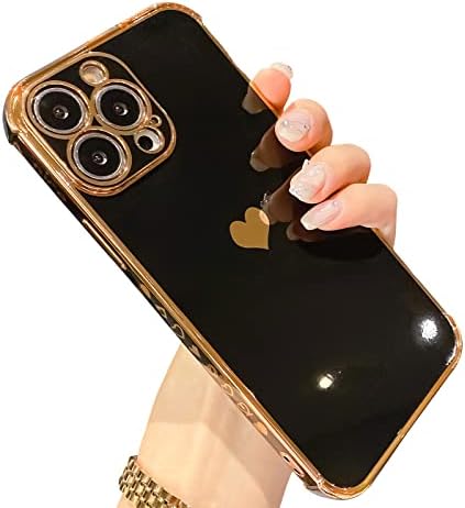 niufoey Компатибилен со Iphone 13 Pro Max Случај Со Заштита На Камерата, Луксузни Позлата Љубов Срце Телефон Случај Жени Мажи Девојка,