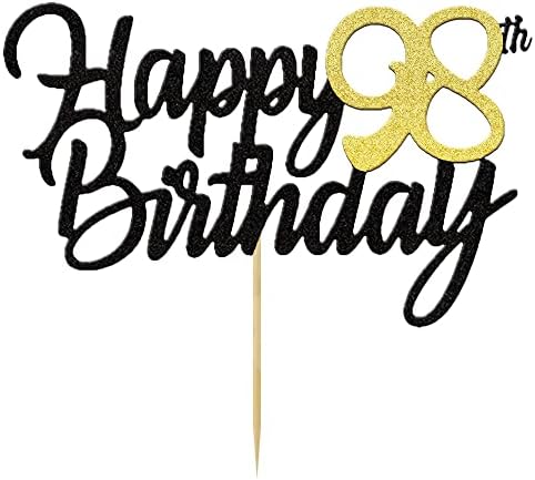 Среќен 98 Ти Роденден Торта Топперс Сјај 98 годишнина Торта Топер 98 Години Сакаше Украси За Ден 98 Златни Украси За Роденденска Торта