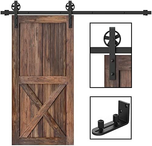 Winsoon 8ft единечен дрвен лизгачки штала врата хардвер црно големо тркало комплет со 1 парчиња Нови лизгачки штала на вратата на вратата за