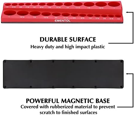 Ementol 6PCS SAE и метрички организатори на магнетски приклучок- црвена/сина боја, држи до 143 приклучоци, 1/4 , 3/8 и 1/2 диск, комплет за држачи на магнетски приклучок