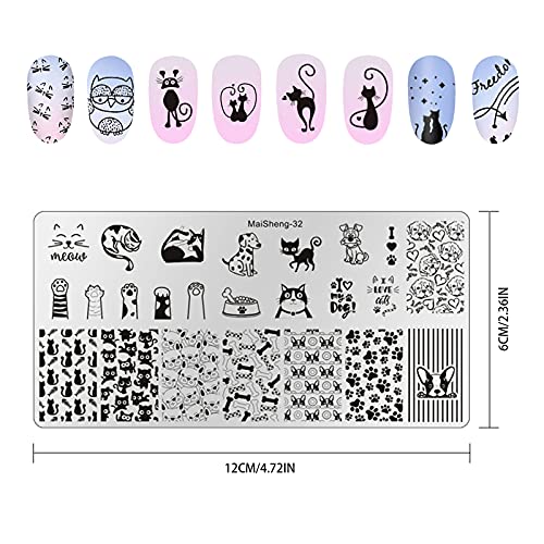 NICENEEDED 4PCS марки за уметност за нокти за нокти, плоча за печатење на нокти за мачки, комплет за печат на животни за жени