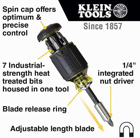 Klein Tools 32807MAG 7-во-1 возач на ореви и 32308 Мулти-битен никулчен шрафцигер, влијанието на магнетната алатка со 8-во-1 со филипс, слотен,