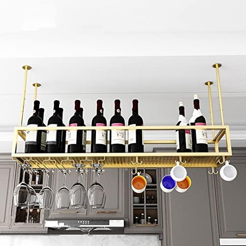 Раката за вина на вина од Дреани, виси метални тавани за шише, прикажете го држачот за складирање на вино со стаклена полица за стакло за