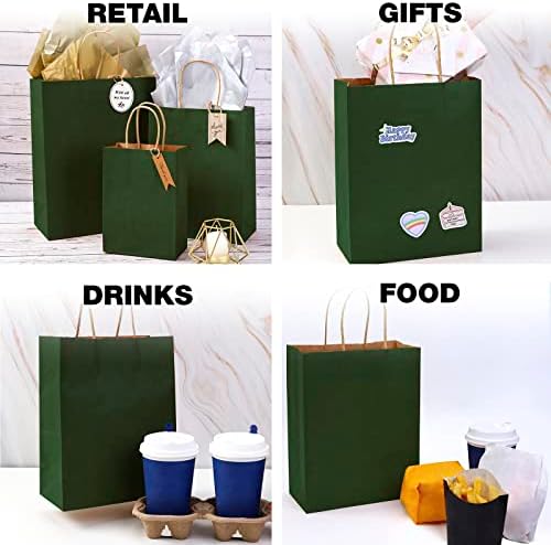 Екоптимизираат торби за хартија Крафт со рачки, 8 x 4 x 10,5 фестивал зелени 30 компјутери - еколошки и рециклирачки торби за