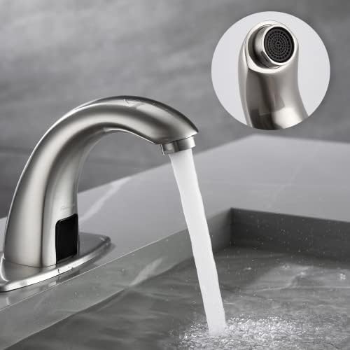 Charmingwater автоматски сензор за мијалник за мијалник за бања со плоча за покривање на дупки, хроми и четкани тапани со суета на никел