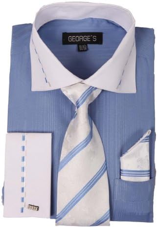Џорџ Машки Двобојни Модни Фустани кошули со / Појавување На Вратоврска, Хенки &засилувач; француски Манжетни