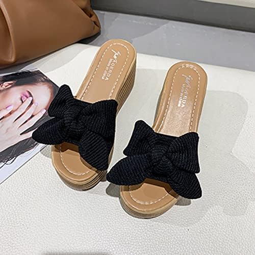 Pnroktd Bow Tie клин -сандали женски платформа за платформа минималистичка цврста отворена пети сандали летен одмор чевли на