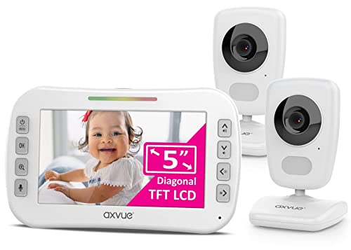 Axvue Видео Бебе Монитор, Удобно Тенок Дизајн Рачно Куќиште, 5.0 Монитор На Екранот &засилувач; 2 Камера, Опсег до 1000ft, 8 Часовен Траење