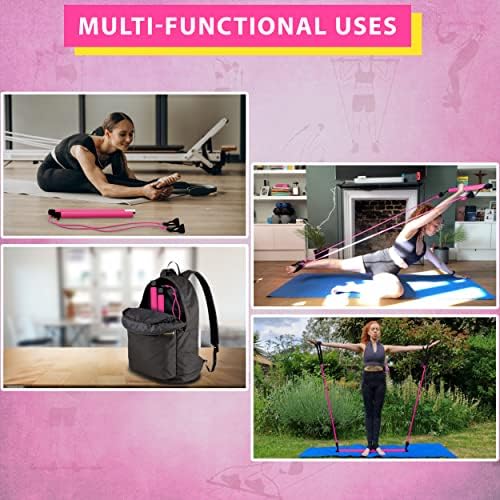 Flexies Portable Pilates Bar комплет со бесплатен опсег со 8 јамки, видеа за вежбање и прирачник за вежбање + Водич за усогласување