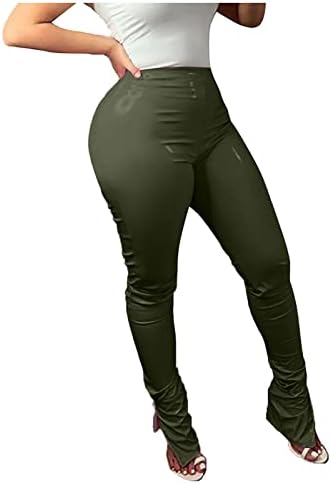 Жени со високи половини панталони еластични истегнувања кожни панталони цврсти пантолони во боја, панталони за задник секси хеланки