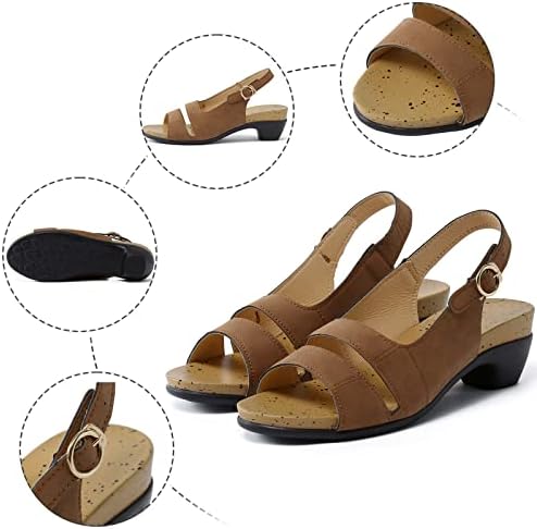 ГУФЕСФ Удобни сандали за жени, жени со дишење на жени удобни отворени пети со ниски буци пета сандали
