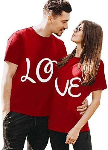 Валентинските соодветни маички за двојки усни сакаат срце писмо за печатење краток ракав, маж и жена со врата, маж и жена лабава вклопена