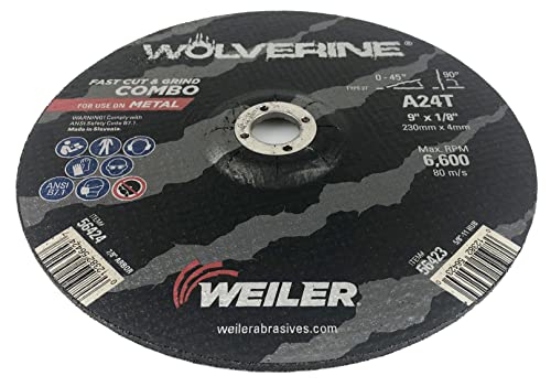 Weiler 56424 Wolverine Type 27 Cut and Grind Combo Wheel, A24T, 7/8 Arbor Doad, 9 x 1/8 , алуминиум оксид, дијаметар 9