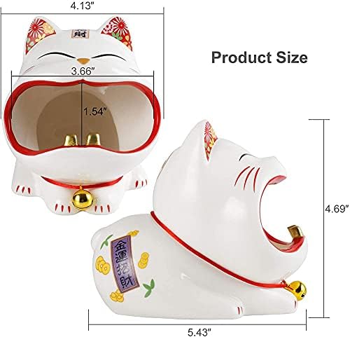 Декорации во канцеларија и дома, среќна мачка од мачка, уникатна бела мачка пепел, затворен или отворен ветерница керамички пепелник, тераса