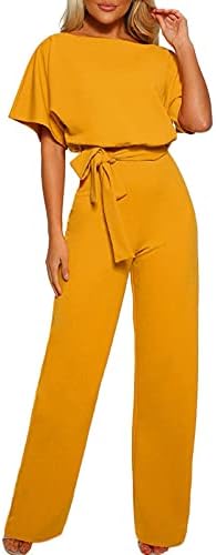 Foviguo Women's Women O Reck Loose Side Legs Pant Christ Relling Casual Clumstring Soimp Sumpsuit Romper со појас
