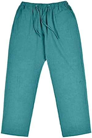 Женски памучни постелнини панталони лето случајно влечење еластична половината плус големина панталони на плажа лабава вклопена права нога палацо