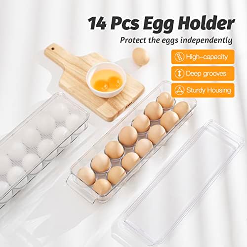 Држач за фиока за јајца Cutesun за фрижидер со капак, чиста пластика за стабилна организатор на ладилникот за ладилникот држи 14 јајца…