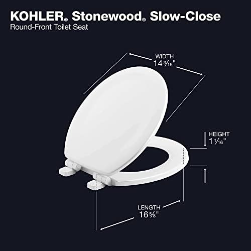 Kohler Stonewood® Тивко-близок ™ Тркалезен, бавно-близок, дрво, бело тоалетно седиште, К-20467-0, Бели и американски стандард