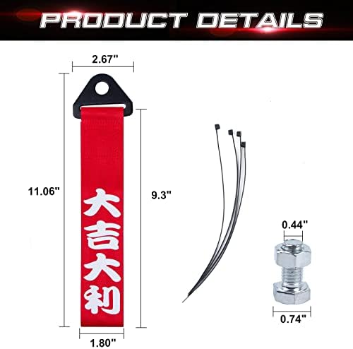 Xotic Tech Red JDM стил Кинески слоган предниот заден браник патека за трки за влечење декоративно јаже за приколки за јаже, компатибилен