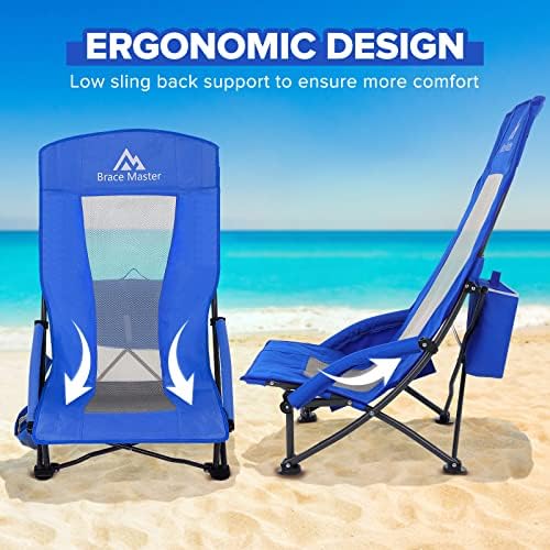 Заградувач на стол за кампување на плажа на плажа, столчиња со високи песочни столици, преклопна мрежа за назад со држач за чаша и ладилник