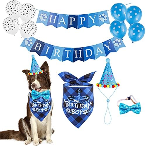 Tcboying Dogide роденден момче бандана, материјали за роденденска забава, симпатична шамија за роденденска шапка, кучиња, роденденски
