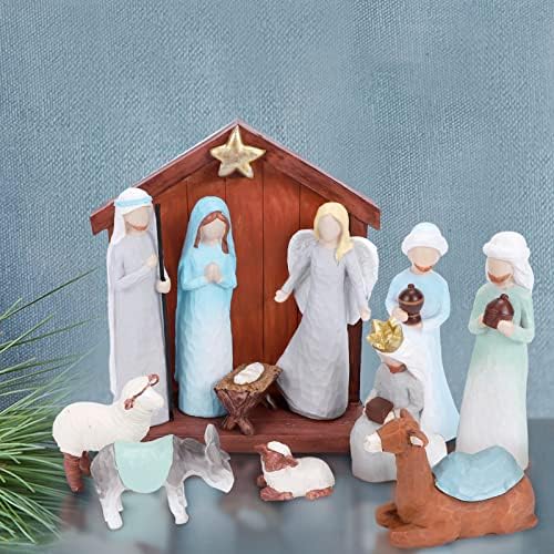 Комплет од 12 фигурини на Рождество, извајани фигури со рачно насликани прилози, комплети за породување за Божиќни затворени - сценариски