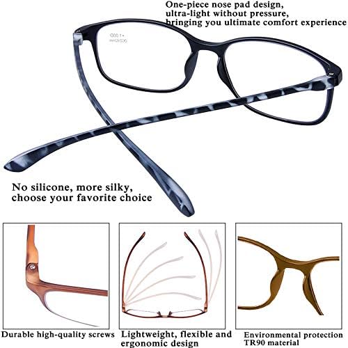Aqwano Компјутерот за читање очила Сина светлина блок - Удобна лесна TR90 Флексибилна рамка УВ заштита против сјај, читачи на затегнување на очите, 1,5