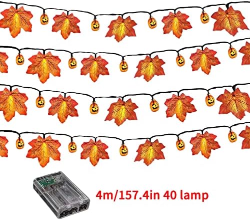 Денот на благодарноста за Ноќта на вештерките, кутијата за батерии LED јавои лисја од лисја, жица затворено и отворено декоративно