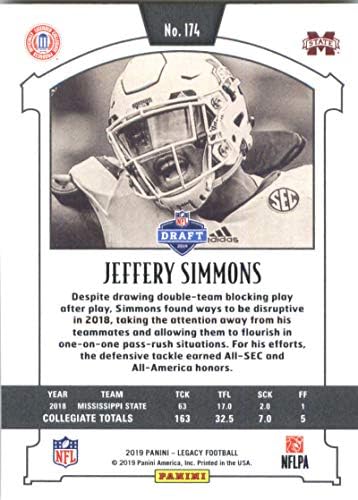 2019 Panini Legacy 174 Jeffery Simmons RC RC Rookie Mississippi State Bulldogs NFL Football Trading Card
