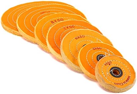 Wenfo 7pcs 4 ”до 12” екстра дебела дебела тркала за полирање со жолта ткаенина со висока оценка, тркала за полирање на памук