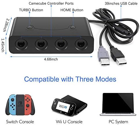 Адаптер за GameCube, адаптер за контролори на GameAnt Game Cube со 4 порта за Wii U, компјутер USB и Switch-Black