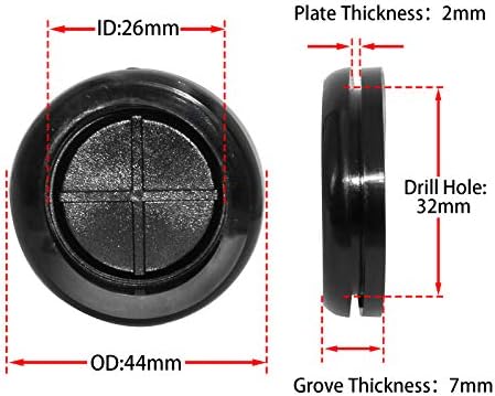 Flyshop Black 32mm 1-1/4 гумен гром, 26мм 1-1/32 лична карта, дупки за грамари за синтетички гумен приклучок за заштита на жицата за заштитен ид, круг, едностран, 4-пакет