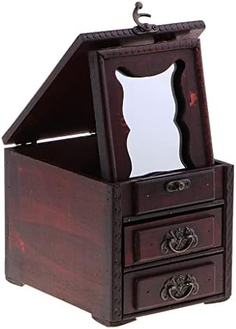 WSSBK Гроздобер Метална Брава Дрвена Кутија За Складирање Кутија За Подароци За Организатор На Богатство Со Огледало Античка