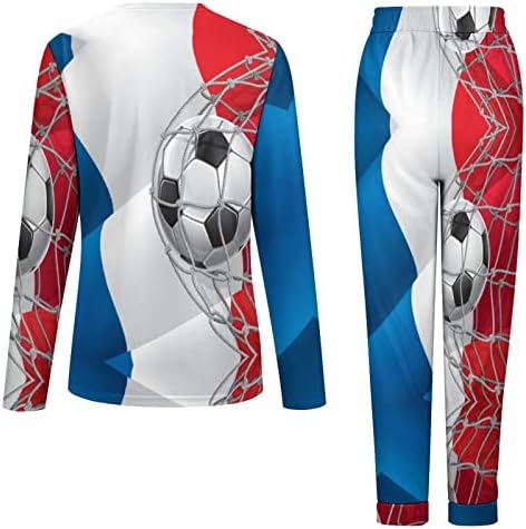 Фудбалски Гол И Знаме На Франција Женска Пижама Дводелен Комплет Салон Облека За Спиење Со Долги Ракави