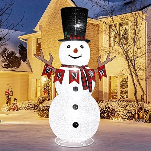 Божиќни украси на снежни луѓе на отворено, 6ft склопувачки осветлен Божиќен снежен човек, преклопен светло снежен човек, пред-осветлен на отворено