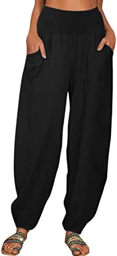 Xiloccer женски панталони за работа женски обични цврста боја лабава џебови памучни панталони долги еластични панталони