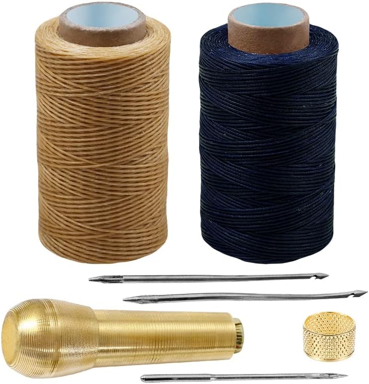 Комплет за шиење на професионална кожа од Мисие со 2 бои кожа восочна линија метал AWL и алатка за шиење за DIY рачно изработено