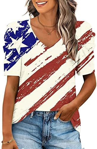 Патриотски кошули за жени Ден на независност на врвовите на кратки ракави со кратки ракави против вратот, блузи, обични американско