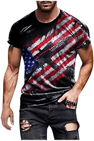 XXBR кошули со кратки ракави за мажи, машко американско знаме за печатење графички маички патриотски кошули за вежбање на мускули за вежбање