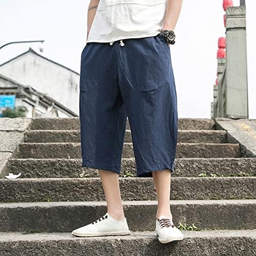Венкомг1 машка памучна постелнина харем шорцеви, јапонски шипки во стилот на лабава фитла за влечење флексибилно половината панталони