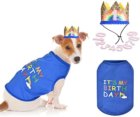Роденденска кошула и капа од кучиња - материјал за роденден на кучиња - капа за роденден на мачки - летни маици за облека за миленичиња