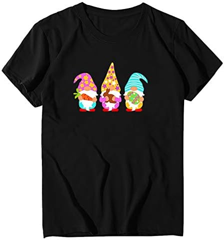 Плус големина гноми јајца зајаче печати велигденски кошули за жени лабави вклопуваат графички маички околу вратот на вратот за