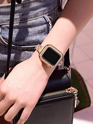 SecBolt Secbolt Slim Bling Band компатибилен со Apple Watch Band 38mm 40mm 41mm 42mm 44mm 45mm за жени, нараквица со метална метална