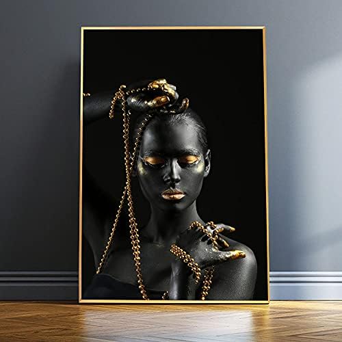 Современа уметност Златна шминка црна жена платно сликарство poctionидни украси постери и отпечатоци скандинавски секси модел wallидна