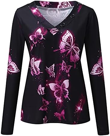 Hemlock Women v врат блуза со цветни печатени врвови со долги ракави кошули тенок туничен блуза пад на врвовите