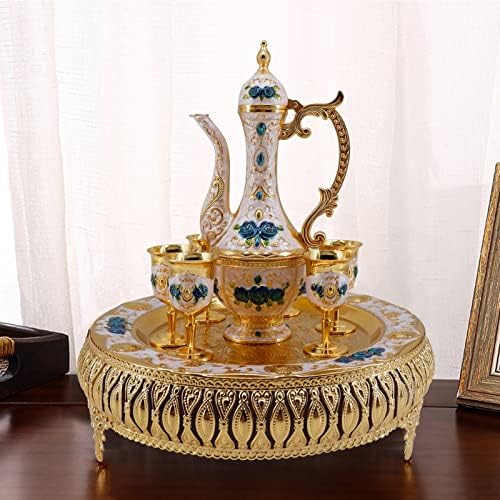 Турска чаша за кафе и сад за чај, вклучувајќи чајник, сад за чај, 6 метални чаши, сервис за чај за декор за чај, колба за колк, подарок