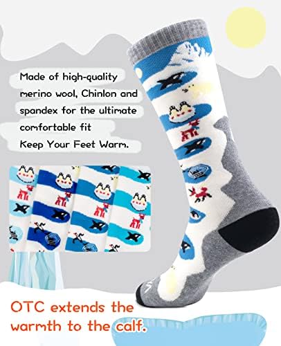 Weierya Kids Skus Cods Merino Wool, термички снежни чорапи, чорапи со волна со високи колена за момчиња и девојчиња, 1/3 пара