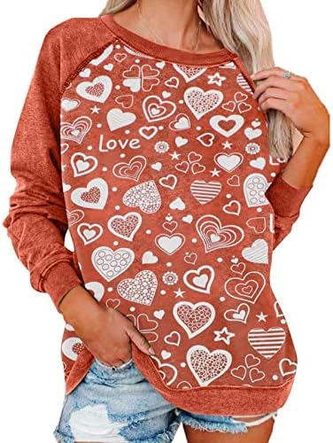 Jjhaevdy женски симпатични loveубовни срцеви печати врвови графички влезови среќни кошули за ден на вineубените