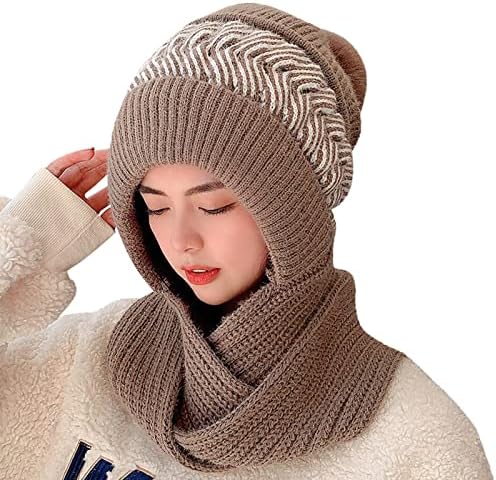2 кај 1 жени зимска плетена капа долга шамија дебела топла плетена гравчиња со пом цврста ушна магла за шамии