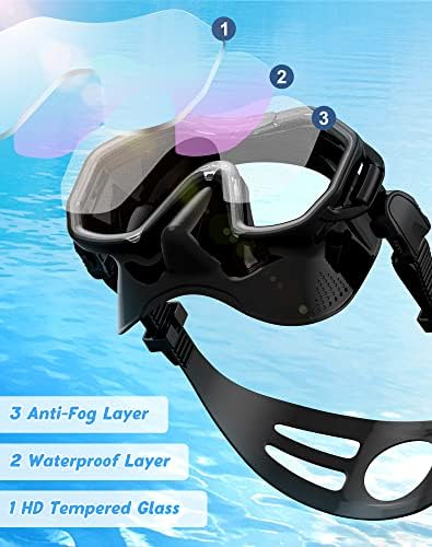 Опрема за нуркање за возрасни, Kwambiri Shy-Top Snorkel Set, 180 ° панорамски широк поглед на нуркање маска дишење слободно маска за нуркање